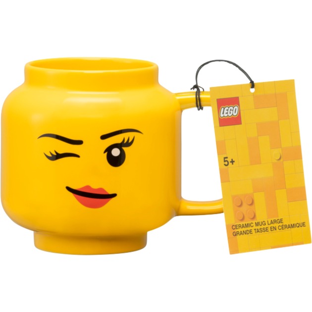 Load image into Gallery viewer, Room copenhagen lego keramische mok - knipogend meisjeshoofd, groot (geel)
