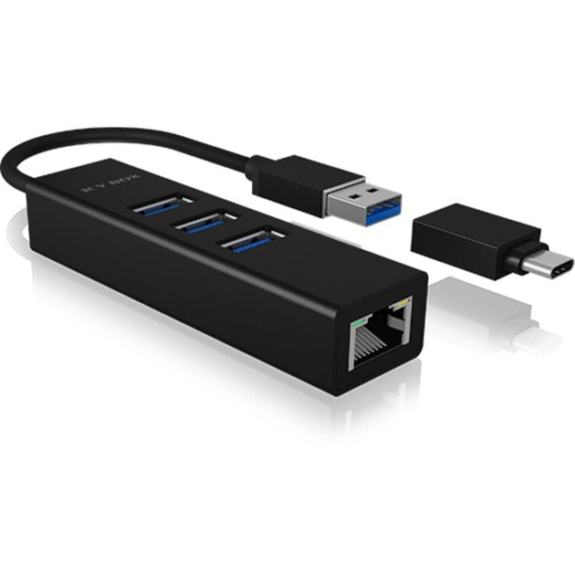 Load image into Gallery viewer, Icy box ib-hub1419-lan usb-hub (zwart, 3x usb-a 3.2 (5 gbit s), 1x lan)
