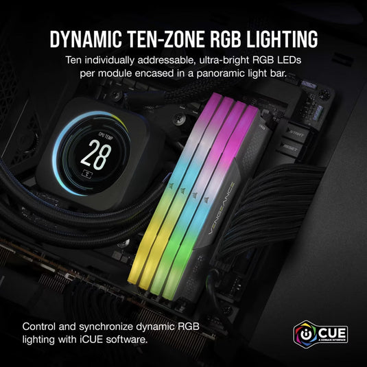Corsair vengeance rgb 32 gb ddr5-6000 (2x 16 gb) werkgeheugen (zwart, cmh32gx5m2d6000z38, xmp, expo)