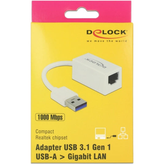 Delock superspeed usb-a (usb 3.1 gen 1) male > gigabit lan 10 100 1000 mbps compact adapter (wit, 0,127 meter)