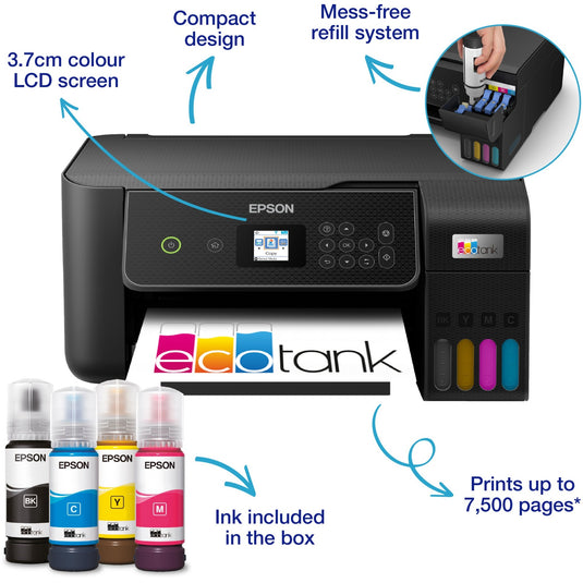 Epson ecotank et-2870 a4 multifunctionele wi-fi-printer met inkttank all-in-one inkjetprinter (zwart, scannen, kopiëren, inclusief tot 3 jaar inkt)