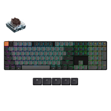 Keychron k5x-b3 mechanisch toetsenbord (zwart, us lay-out (qwerty), mechanical brown, 100%, rgb, shine-through abs keycaps, bluetooth usb-c)
