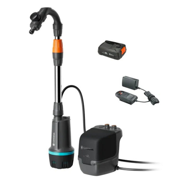 Load image into Gallery viewer, Gardena accu regentonpomp 2400 comfortautomatic 18v p4a gebruiksklare set incl. accu en oplader (donkergrijs zwart, 14605-20 | pomp | accu | oplader | buis en aansluiting)
