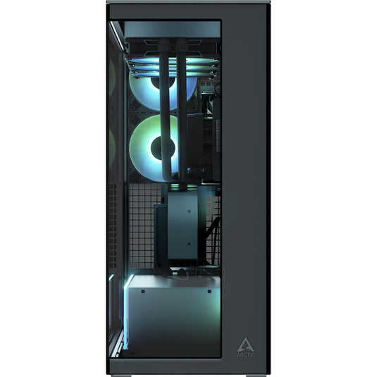 Arctic xtender vg midi tower behuizing (zwart | 2x usb-a | 1x usb-c | rgb | tempered glass)