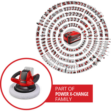 Einhell accu polijstmachine ce-cb 18 254 li solo - power x-change - 18 v li-ion - 2.500 t min - ø254 mm - incl. 2x polijstdoek (1x textiel, 1x synthetisch) - excl. accu en lader