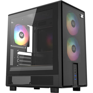 Xyz pc gear atom midi tower behuizing (zwart | 2x usb-a | 1x usb-c | tempered glass)