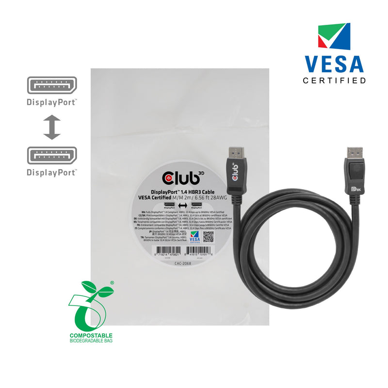 Afbeelding laden in galerijviewer, Club 3d displayport 1.4 hbr3 kabel (zwart, 2 meter, 8k)
