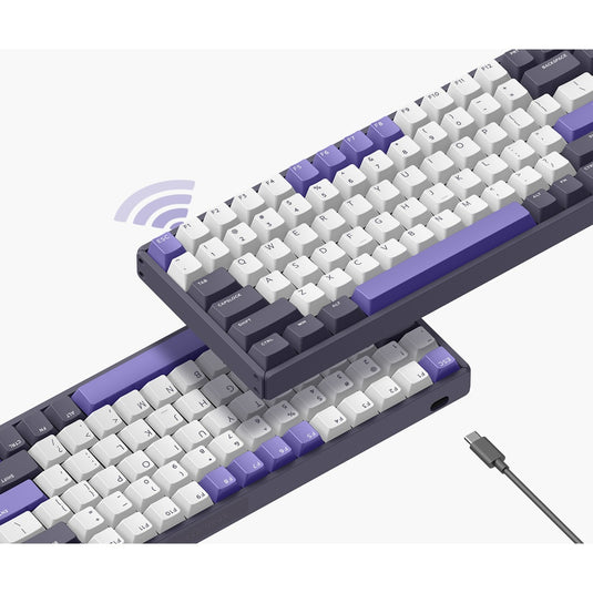 Iqunix f97 lavandin wireless mechanical keyboard, gaming toetsenbord (lavendel, us lay-out, cherry mx brown, rgb leds, 96%, hot-swappable, pbt, 2.4ghz | bluetooth 5.1 | usb-c)