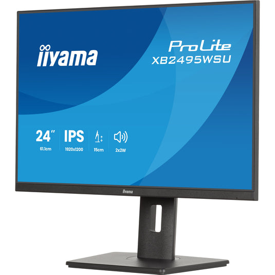Iiyama prolite xb2495wsu-b1 24.1 monitor (zwart, 100 hz, hdmi, displayport, usb, audio)