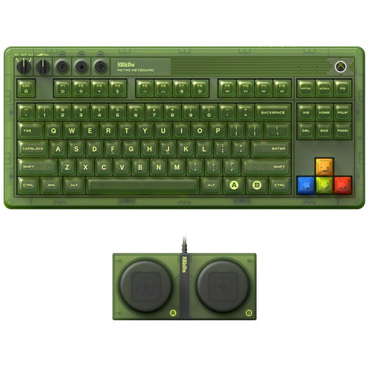 8bitdo retro 87 mechanical keyboard - xbox edition (groen, us lay-out (qwerty), kailh box jellyfish x, 80% (tkl), abs keycaps, bluetooth 5.0, wireless 2.4g, usb)