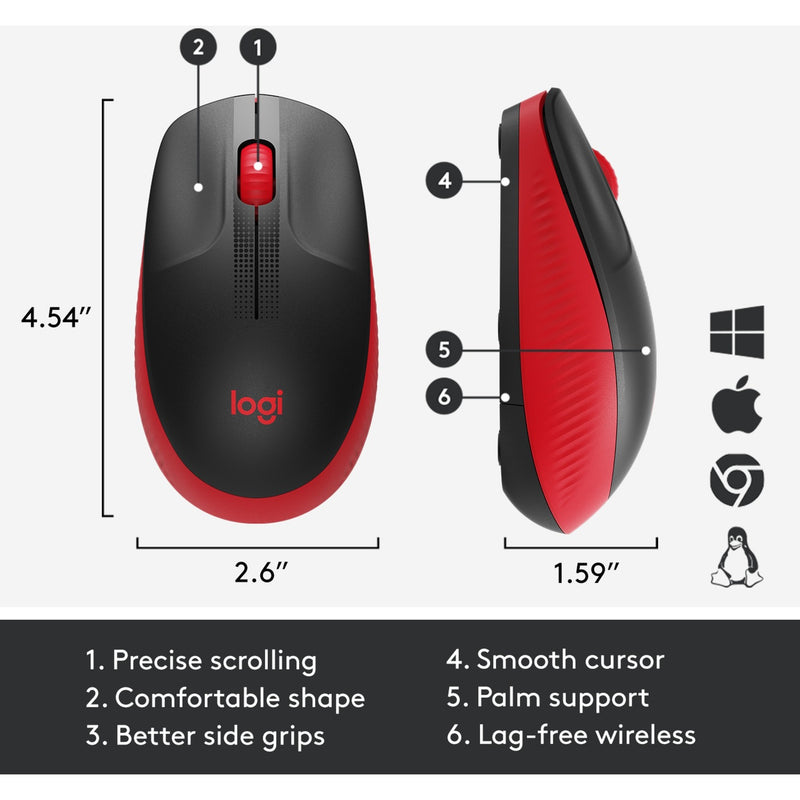 Afbeelding laden in galerijviewer, Logitech m190 full-size wireless mouse (rood, 1000 dpi)
