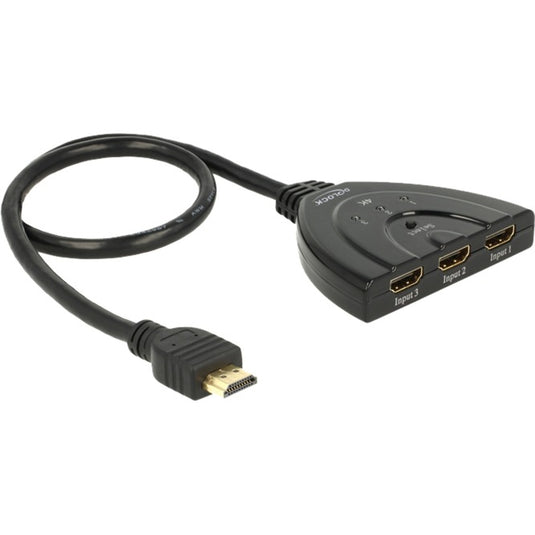 Delock 3 x hdmi in > 1 x hdmi out hdmi switch (zwart, 50 centimeter, 4k)