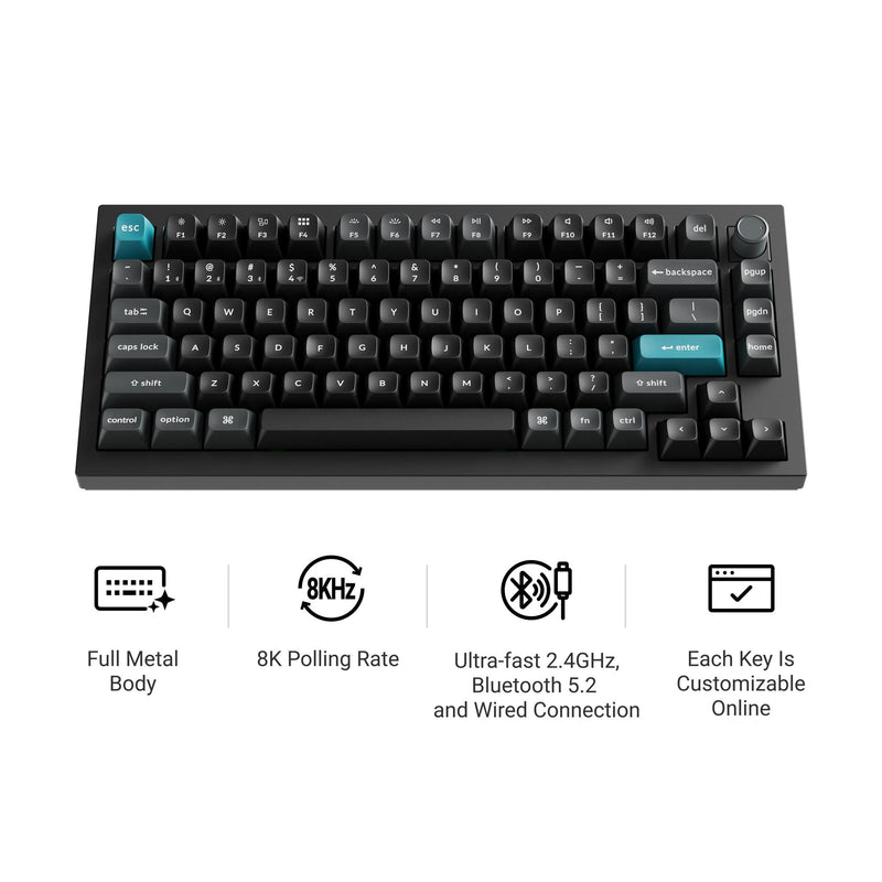 Load image into Gallery viewer, Keychron q1 ultra-m3 8k wireless custom mechanical keyboard (zwart, us lay-out (qwerty), silk pom brown, 75%, rgb, hot swap, 8k, 2.4 ghz | bluetooth 5.2 | usb-c)
