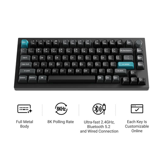 Keychron q1 ultra-m3 8k wireless custom mechanical keyboard (zwart, us lay-out (qwerty), silk pom brown, 75%, rgb, hot swap, 8k, 2.4 ghz | bluetooth 5.2 | usb-c)