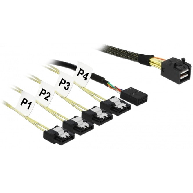 Load image into Gallery viewer, Delock mini sas hd sff-8643 > 4x sata 7-pin adapter (zwart, 1 meter + sideband 1 m metal)
