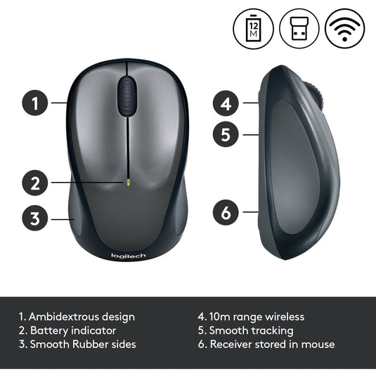 Logitech wireless mouse m235 (zwart grijs, nano-ontvanger)