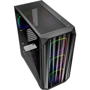 Sharkoon ak5m rgb midi tower behuizing (zwart | 2x usb-a | 1x usb-c | rgb | tempered glass)