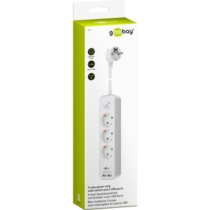 Goobay 3-weg stekkerdoos met schakelaar en usb (wit, 3x stekker, 2x usb-a, kabel 1.5 meter, 2x usb-a)