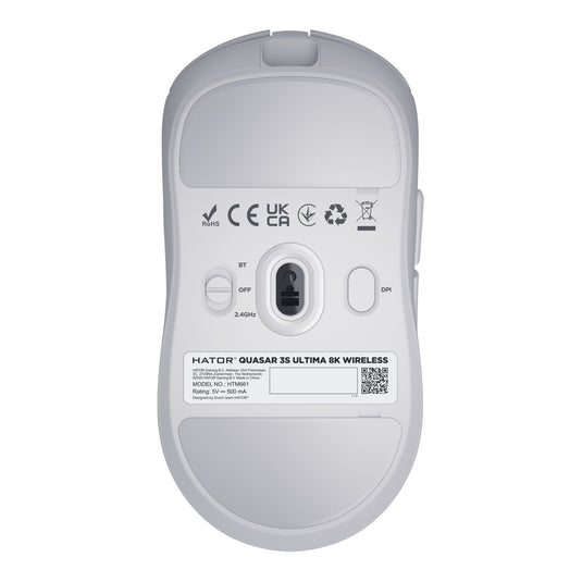 Hator quasar 3s ultima 8k wireless gaming muis (wit, 30 000 dpi, 2.4 ghz bluetooth usb)