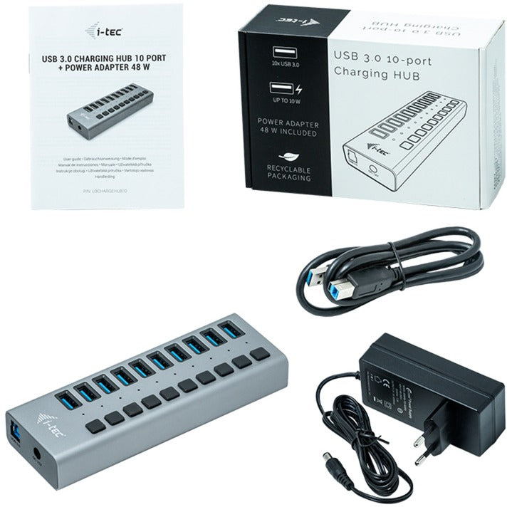 Cargue la imagen en el visor de la galería, I-tec usb 3.0 charging hub 10 port + power adapter usb-hub (zwart)
