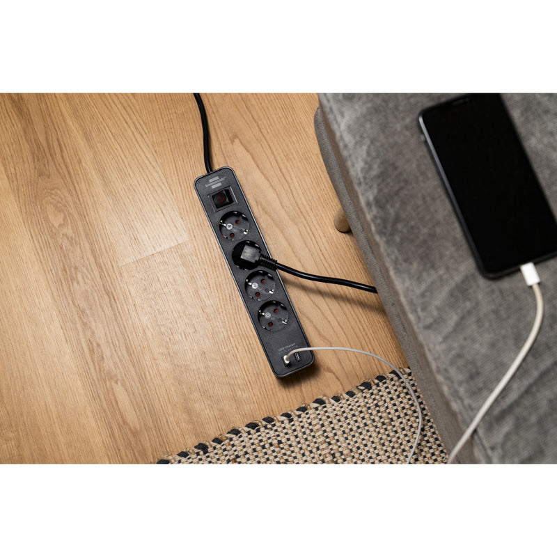Load image into Gallery viewer, Brennenstuhl ecolor 4-voudige stekkerdoos met 2 usb-laadaansluitingen stekkerdoos (zwart, 2x usb-c)
