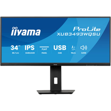 Iiyama prolite xub3493wqsu-b6 34 ultrawide monitor (zwart (mat), 2x hdmi, displayport, 2x usb-a, usb-b, 2x usb-c)