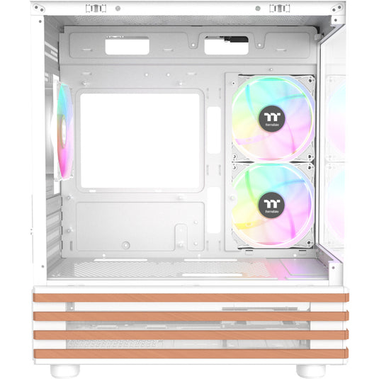 Thermaltake view 170 ws argb mini tower behuizing (wit houtkleur | 2x usb-a | rgb | tempered glass)