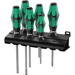 Wera schroevendraaierset 334 335 6 kraftform plus, lasertip met rek (zwart groen, 6-delig)