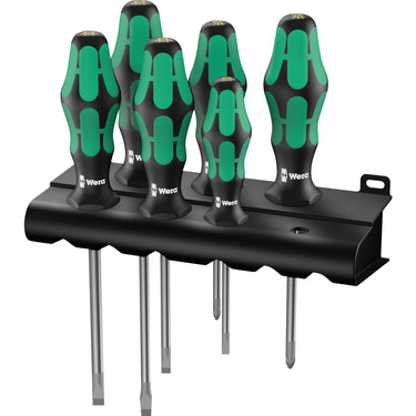 Wera schroevendraaierset 334 335 6 kraftform plus, lasertip met rek (zwart groen, 6-delig)