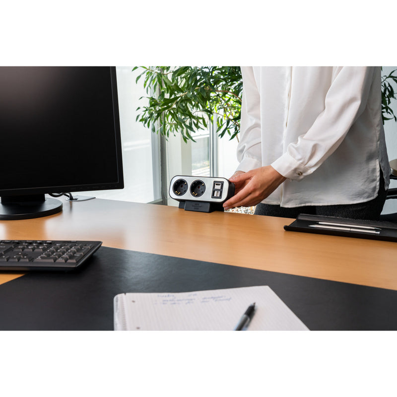 Load image into Gallery viewer, Brennenstuhl estilo duplex stekkerdoos met schakelaar en overspanningsbeveiliging stekkerdoos (zwart zilver, 2x sleuf voor keystone modules)
