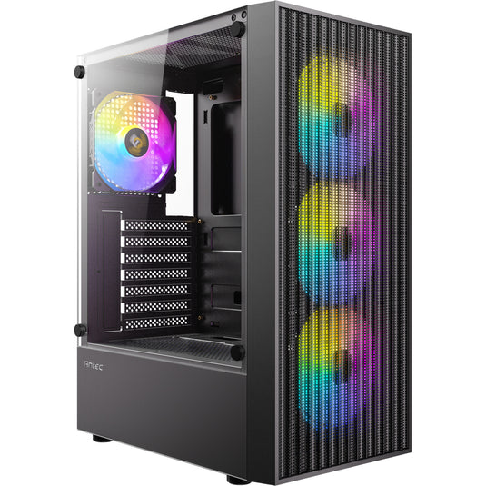 Antec ax27 rgb elite midi tower behuizing (zwart | 3x usb-a | tempered glass)