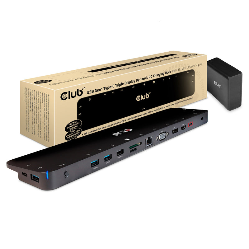 Chargez l'image dans la visionneuse de la galerie, Club 3d usb-c 3.2 gen1 triple display dynamic pd dockingstation (zwart, 100 w)
