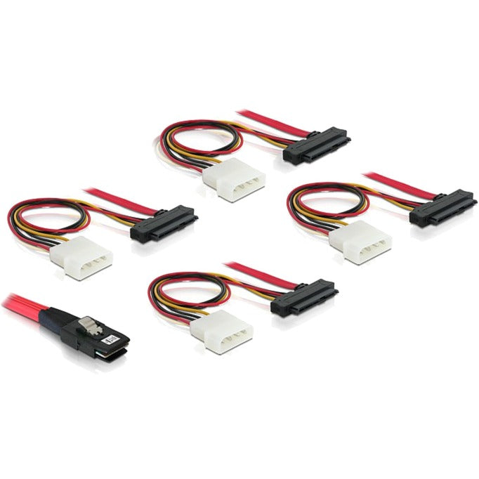 Load image into Gallery viewer, Delock mini sas sff-8087 > 4 x sas sff-8482 + power adapter (rood zwart, 1 meter)
