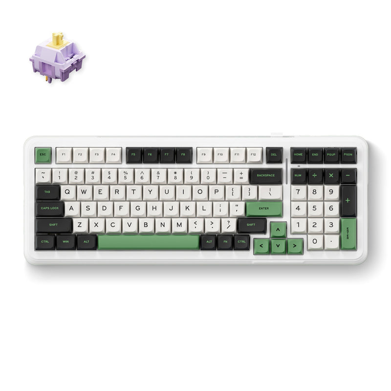 Chargez l'image dans la visionneuse de la galerie, Mchose k99 emerald green hyacinth wireless gasket mount mechanical rgb toetsenbord (wit, us lay-out (qwerty), ktt hyacinth, rgb, hot swap, double-shot pbt, draadloos | bluetooth | usb-c)
