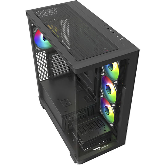 Sharkoon elite shark ca500 midi tower behuizing (zwart | 2x usb-a | 1x usb-c | rgb | tempered glass)