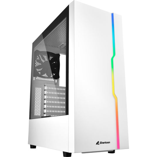 Sharkoon rgb slider midi tower behuizing (wit | 3x usb-a | rgb | tempered glass)