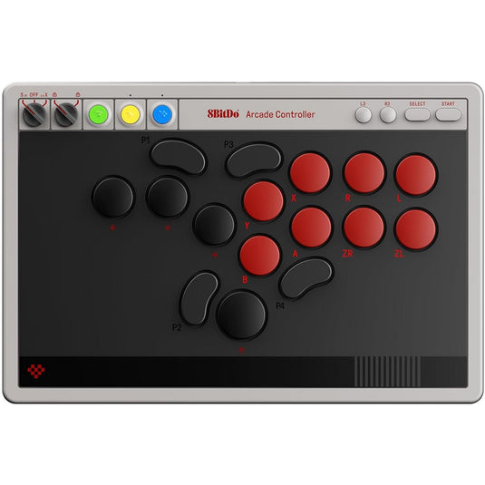 8bitdo arcade controller (grijs rood, 2.4 ghz bluetooth usb, nintendo switch 1 + 2, pc)
