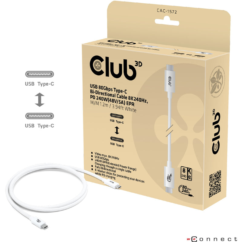 ギャラリービューアに画像をロードする, Club 3d gecertificeerde usb-c kabel (wit, 1,2 meter, 240 w)
