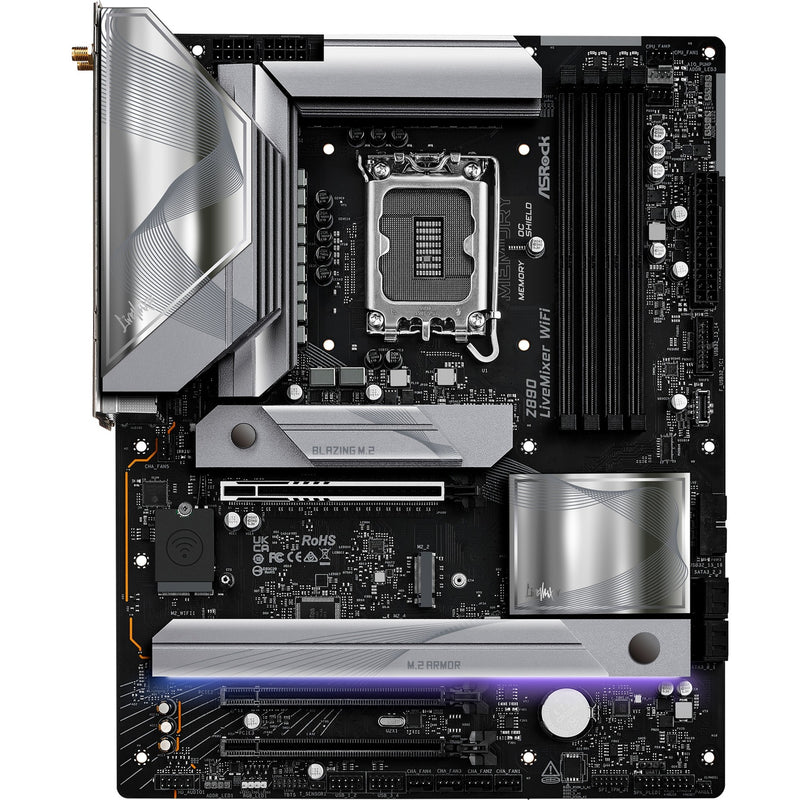 Load image into Gallery viewer, Asrock z890 livemixer wifi socket 1851 moederbord (zwart, raid, 2.5 gb-lan, wi-fi 7, bt, sound, atx)
