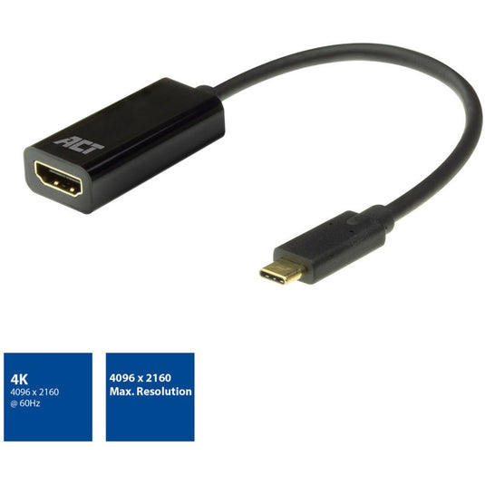 Act connectivity usb-c naar hdmi female adapter (zwart)