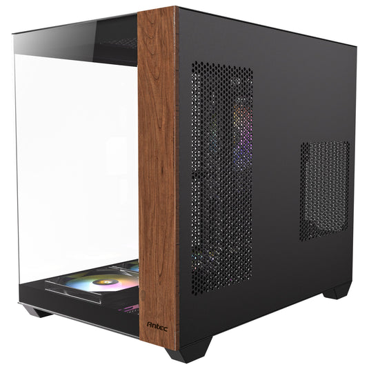 Antec cx800 wood argb midi tower behuizing (zwart houtkleur | 1x usb-a | 1x usb-c | tempered glass)