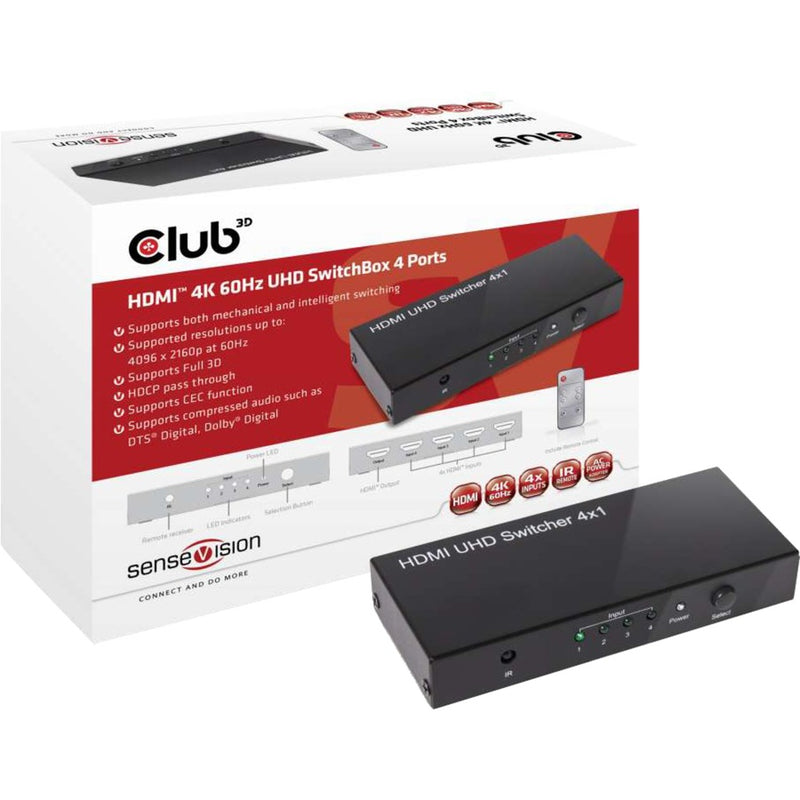 Load image into Gallery viewer, Club 3d hdmi 2.0 uhd switchbox 4 ports adapter (zwart, csv-1370)
