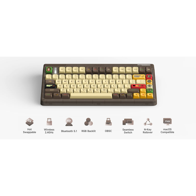Load image into Gallery viewer, Iqunix og80 happy ape wireless mechanical keyboard, gaming toetsenbord (zwart, us lay-out, ttc holy panda, rgb leds, 80% (tkl), hot-swappable, pbt, 2.4ghz | bluetooth 5.1 | usb-c)
