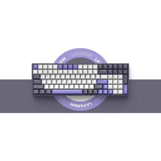 Iqunix f97 lavandin wireless mechanical keyboard, gaming toetsenbord (lavendel, us lay-out, cherry mx brown, rgb leds, 96%, hot-swappable, pbt, 2.4ghz | bluetooth 5.1 | usb-c)