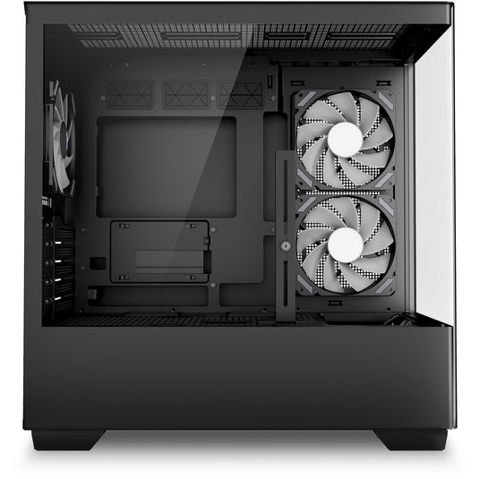 Sharkoon elite shark cm100 midi tower behuizing (zwart | 2x usb-a | 1x usb-c | rgb | tempered glass)