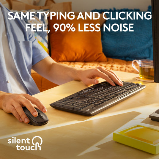 Logitech mk295 silent wireless keyboard and mouse combo desktopset (zwart, us-international lay-out (qwerty), 100%)