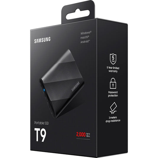 Samsung portable t9 2 tb externe ssd (zwart, mu-pg2t0b eu, usb-c 3.2 (20 gbit s))
