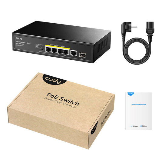 Cudy 5-port 10 100 1000 poe+ switch with 1 sfp port (zwart)