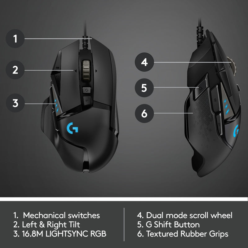 Load image into Gallery viewer, Logitech g502 hero high performance gaming mouse (zwart, 100 - 25.600 dpi, rgb leds)
