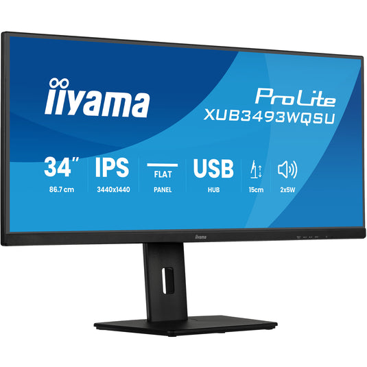 Iiyama prolite xub3493wqsu-b6 34 ultrawide monitor (zwart (mat), 2x hdmi, displayport, 2x usb-a, usb-b, 2x usb-c, 120 hz)